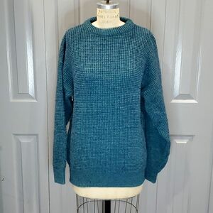 Unisex size large teal heavy weight cable knit long sleeve sweater